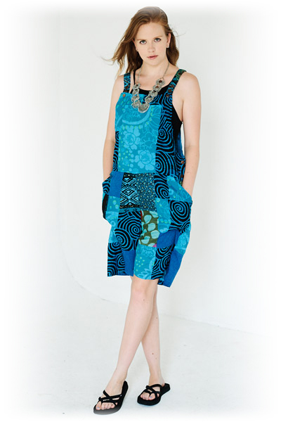 Azure Blue Boho Cotton Play Suit with Patchwork