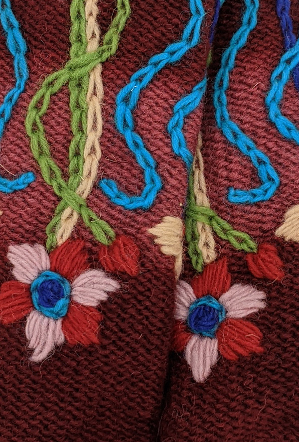 Deep Maroon Floral Embroidered Handwarmers