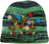 Teal Blue and Floral Hand Knitted Woolen Hand Warmers