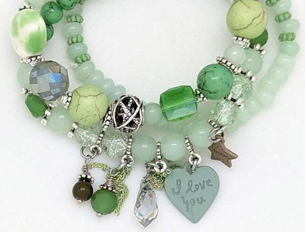 Emerald Green Beaded Multi Strand Bracelet Set