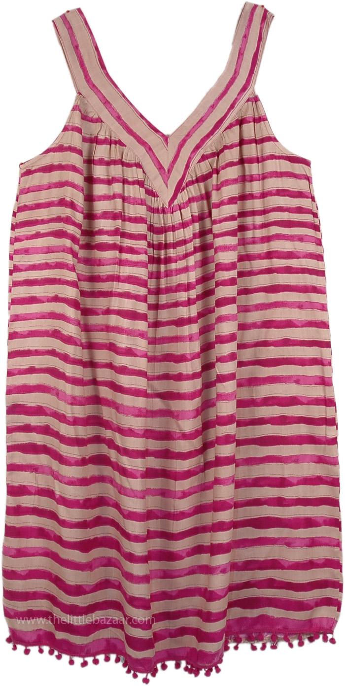 XL Tank Dress in Hibiscus and Beige Stripes