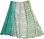 Green Flares Long Cotton Skirt with Sparkles