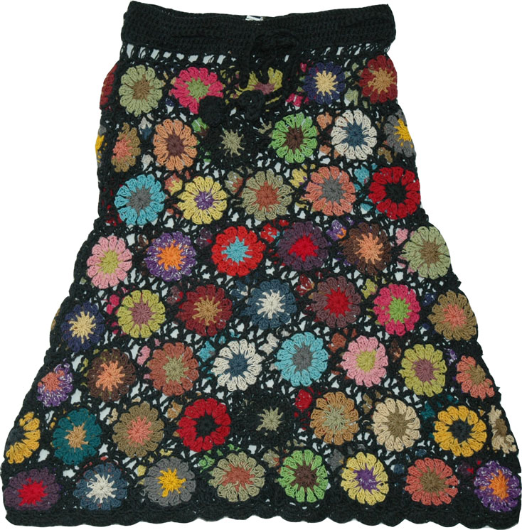 Black Crochet Cotton Skirt