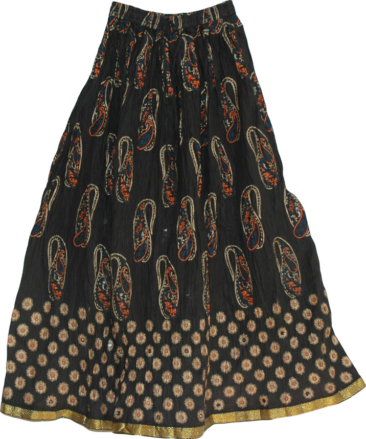 Black Long Skirt in Cotton Crinkle