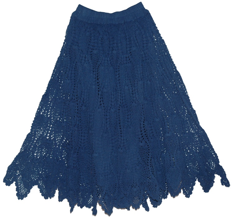 Stylish Crochet Cotton Long Skirt Navy