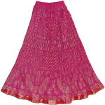 Hibiscus Maroon Crinkle Indian Long Skirt
