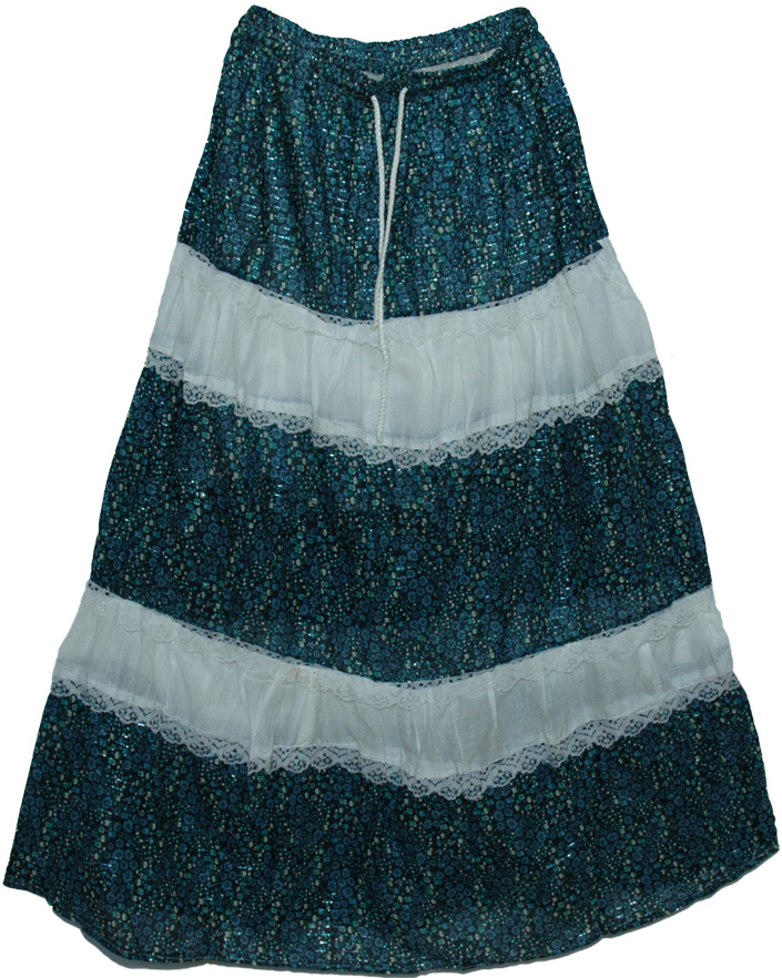 Blueberry Lace Cotton Long Skirt