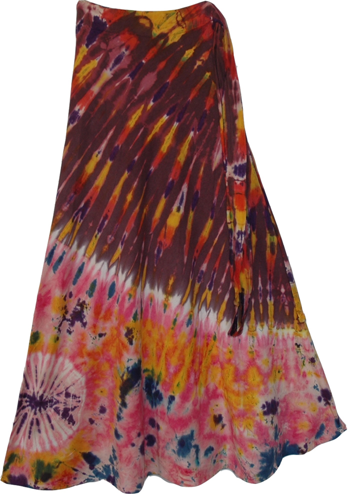 Indian Crater Brown Tie Dye  Long skirt , Buccaneer Tie Dye Wrap Around Long Skirt