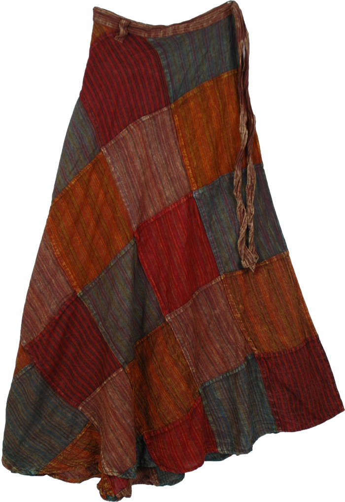 Crimson Wrap Around Patchwork Skirt