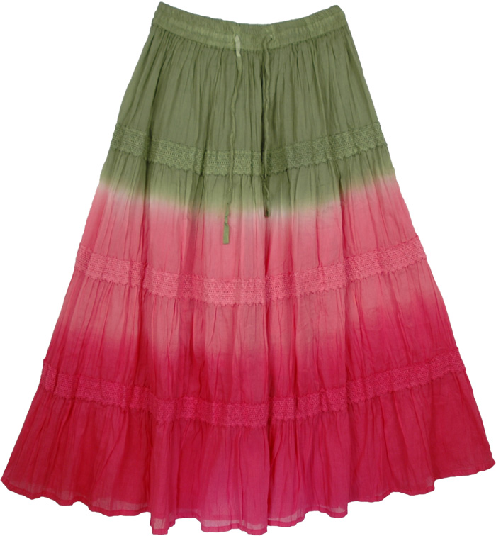 Tie Dye Long Cotton Hippie Skirt Hibiscus Charm