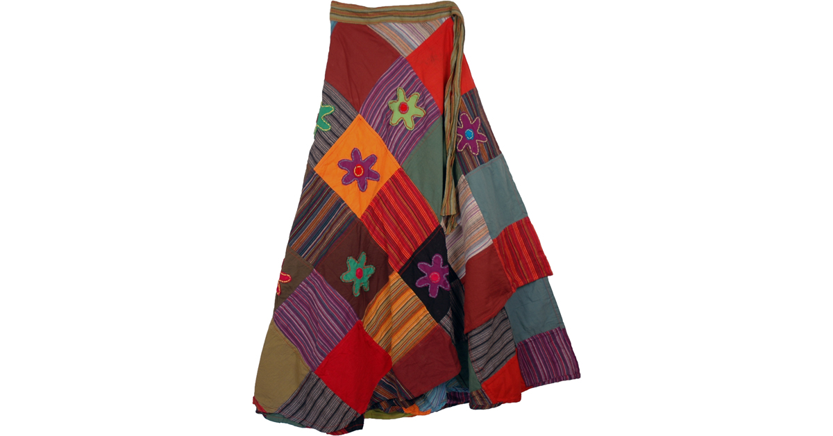 WRAP SKIRT WITH GATHERED PANELS PATCHWORK ALCHEMY