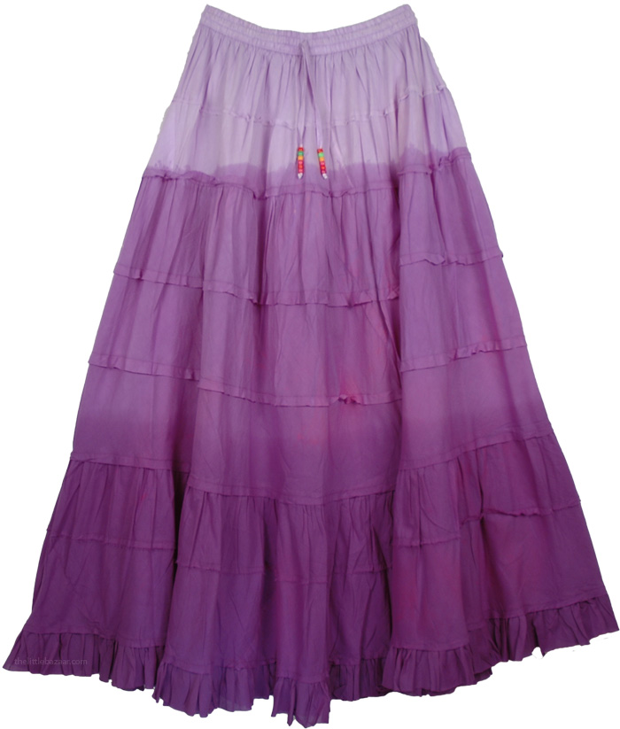 Tapestry Purple Cotton Tiered Long Skirt