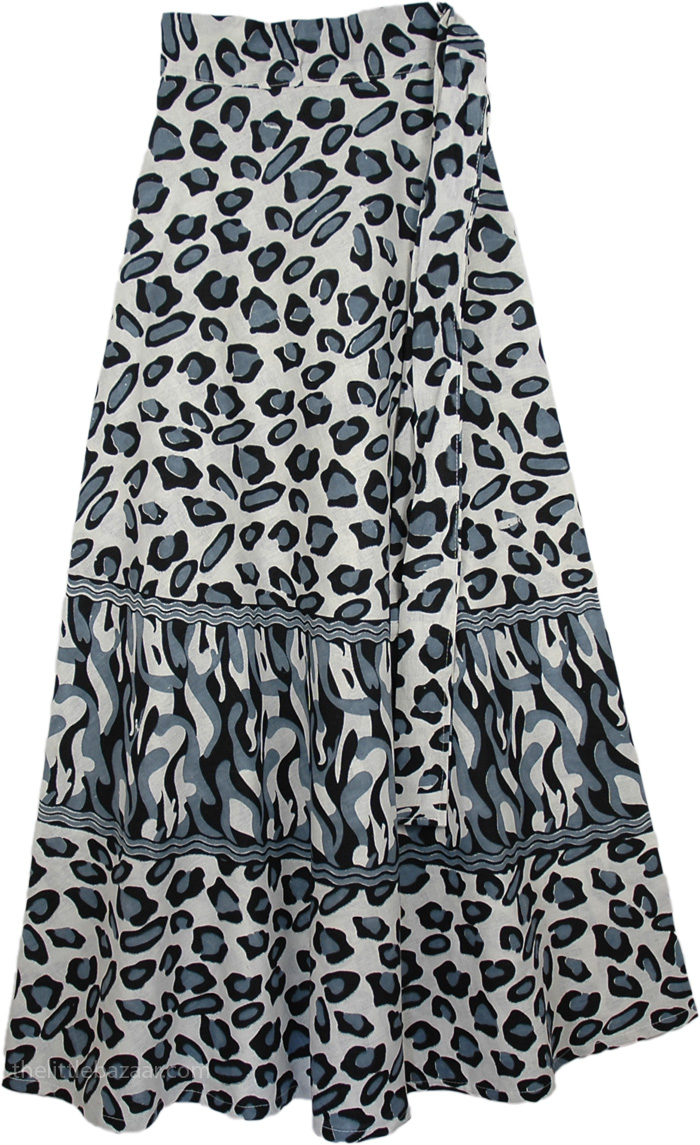 Grey Leopard Print Wrap Skirt