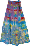 Ocean Waves Gathered Tie Dye Short Hippie Skirt