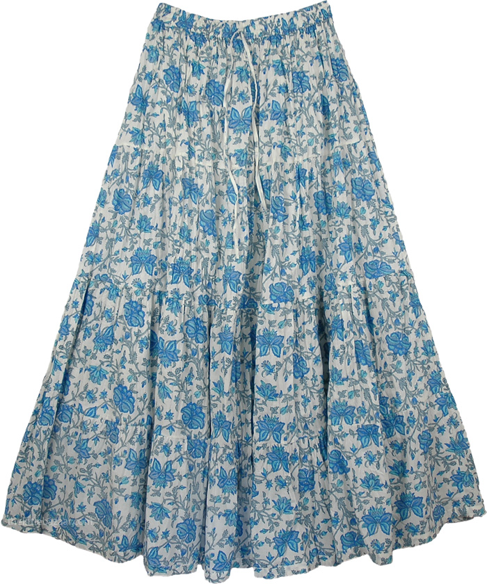 Hydrangea Blue Cotton Long Summer Skirt
