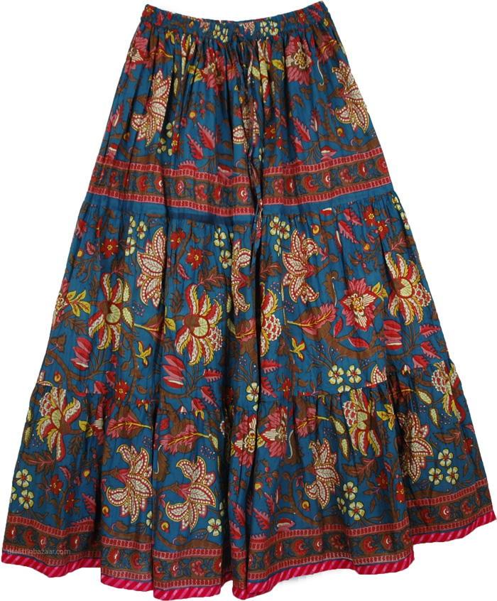 Spring Floral Print Cotton Full Skirt