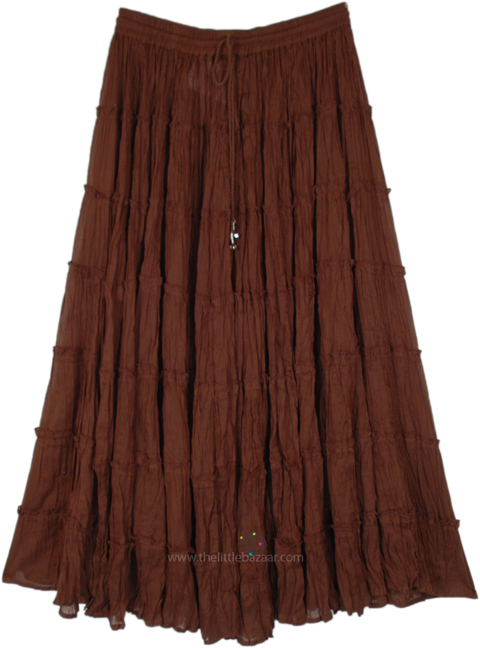 Dark Choco Seven Tiered Full Cotton Skirt