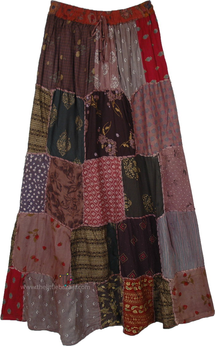 Mauve Media Mixed Patchwork Rayon Long Skirt