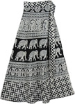 Ethnic Elephant Midi Skirt in Black White