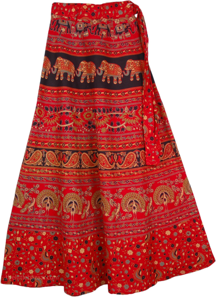 Elephant Wrap Around Skirt in Red Cardinal