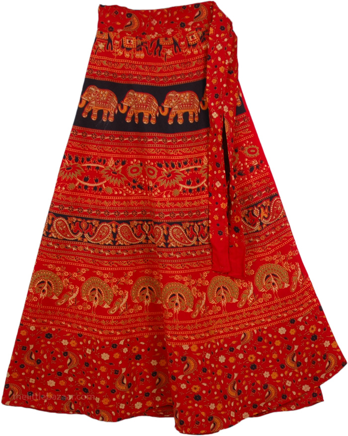Dark Red Tribal Wrap Skirt