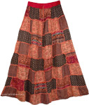 Flamed Apricot Patches Boho Long Skirt