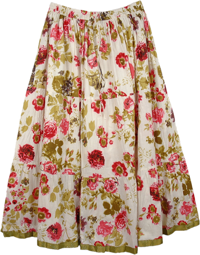 Spring Floral Cotton Print Pull-On Skirt