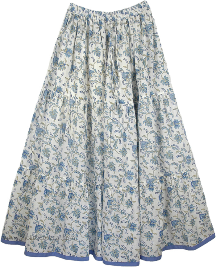 Hydrangea Blue Cotton Long Summer Skirt