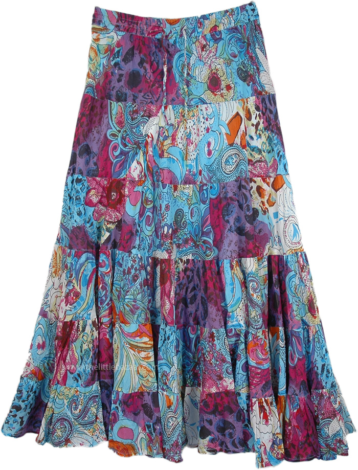 Pretty Paisley Blue Printed Skirt Long