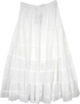 Glacier White Circular Long Cotton Skirt with Tiers
