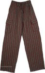 Green Black Trousers with Pockets Cotton Striped Unisex Boho Pants