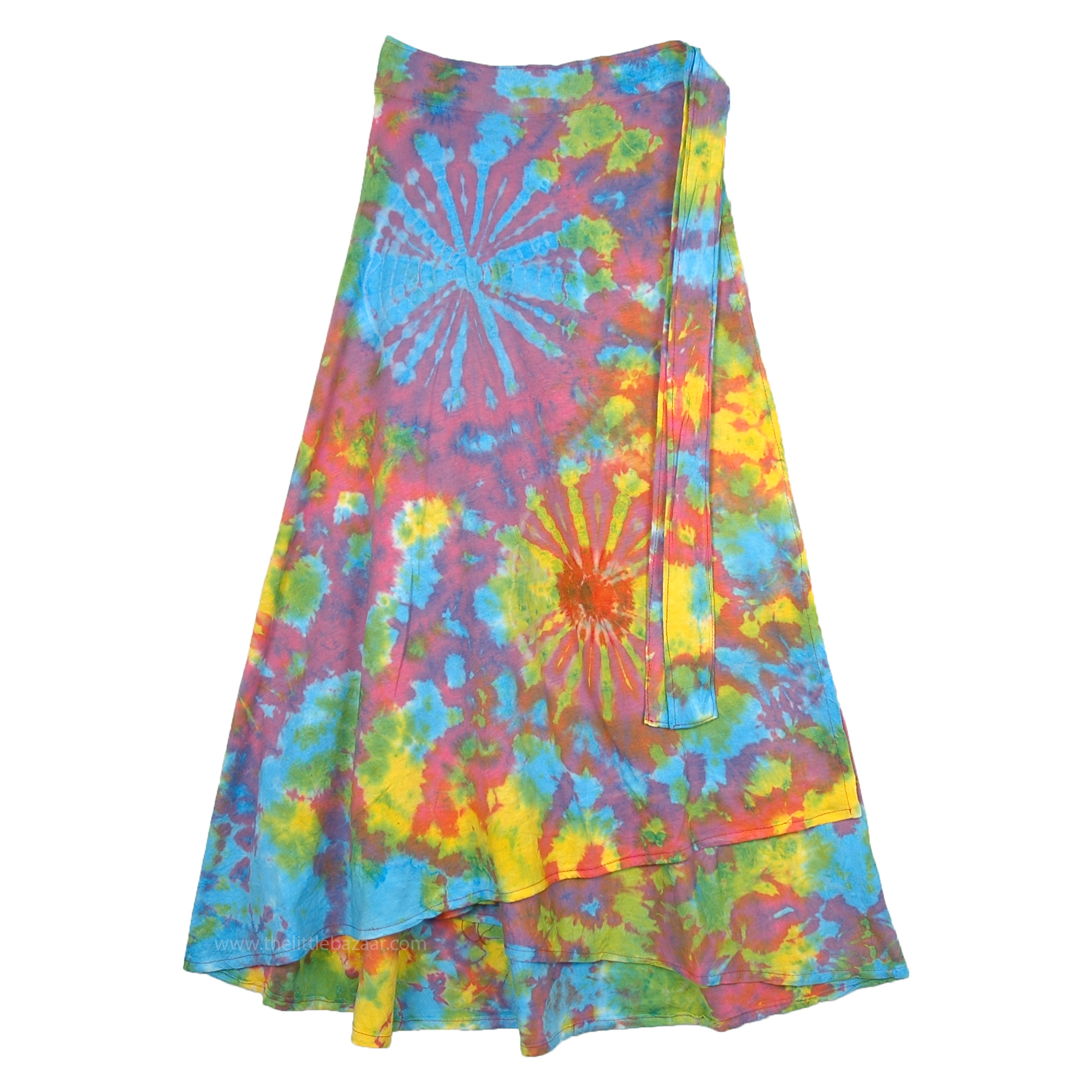 Petite Wrap Around Summer Cotton Skirt in Hippie Tie Dye