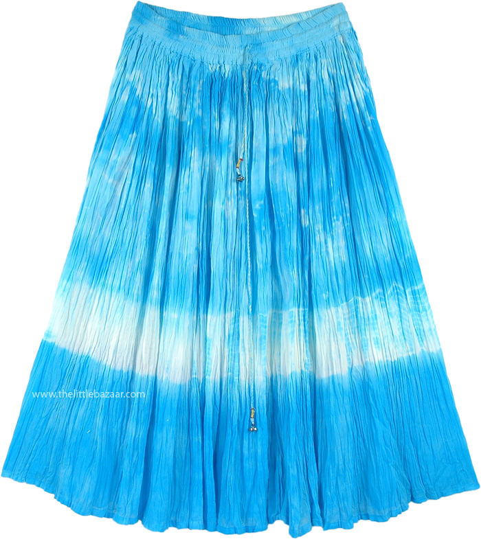Ocean Waves Crinkled Cotton Tie Dye Mid Length Skirt