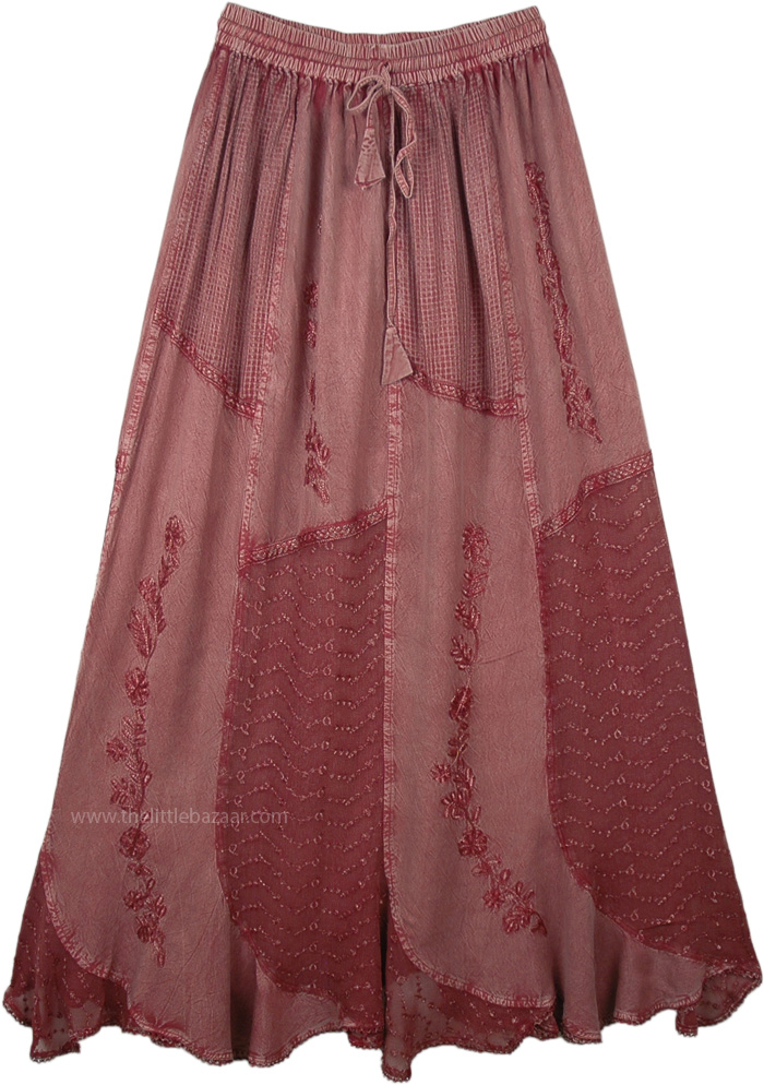 Antique Rosewood Eastern Style Embroidered Gypsy Skirt