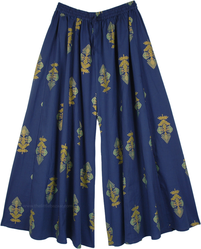 Royal Blue Full Flare Wide Leg Printed Palazzo Pants