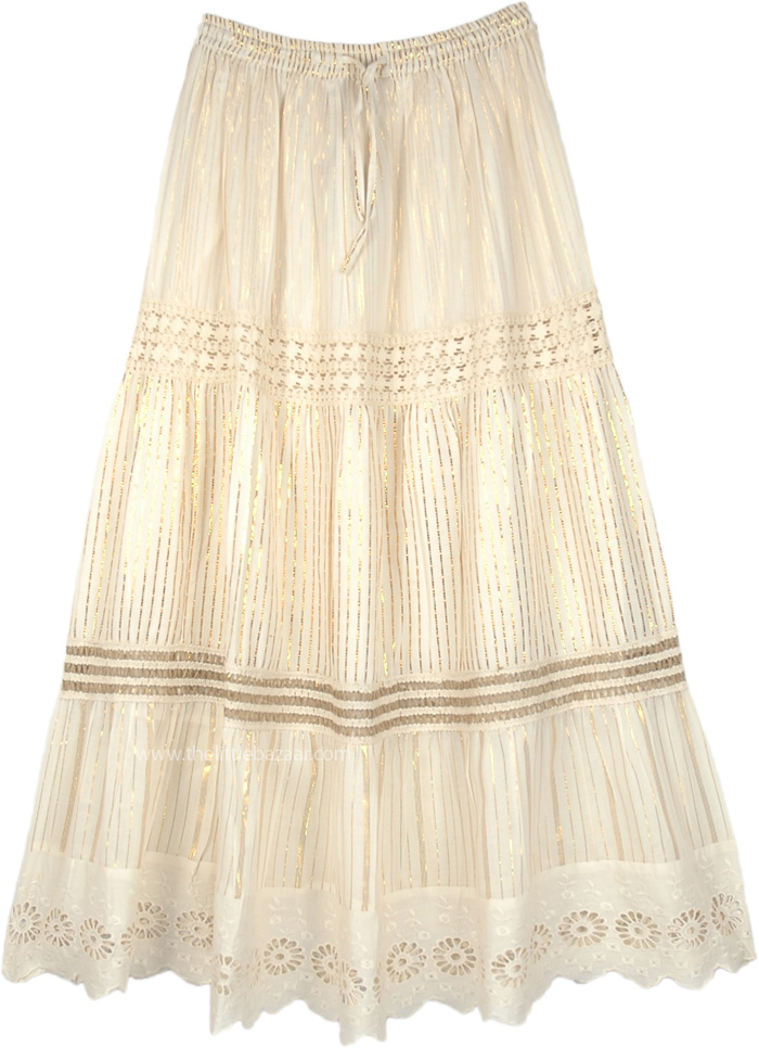 Light Beige Lurex Skirt with Crochet and Tinsel