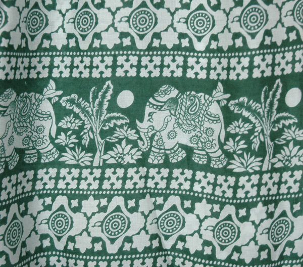 Green Harem Pants with Elephant Print and Pockets