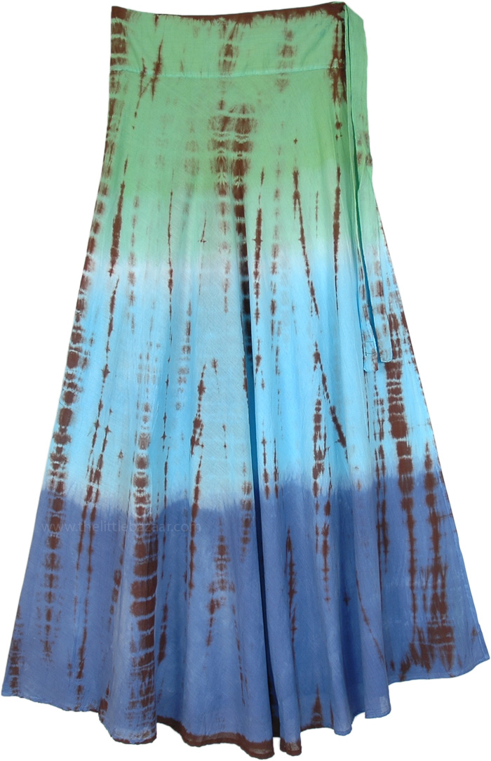 Deep Blue Sea Tie Dye Voile Wrap Around Skirt