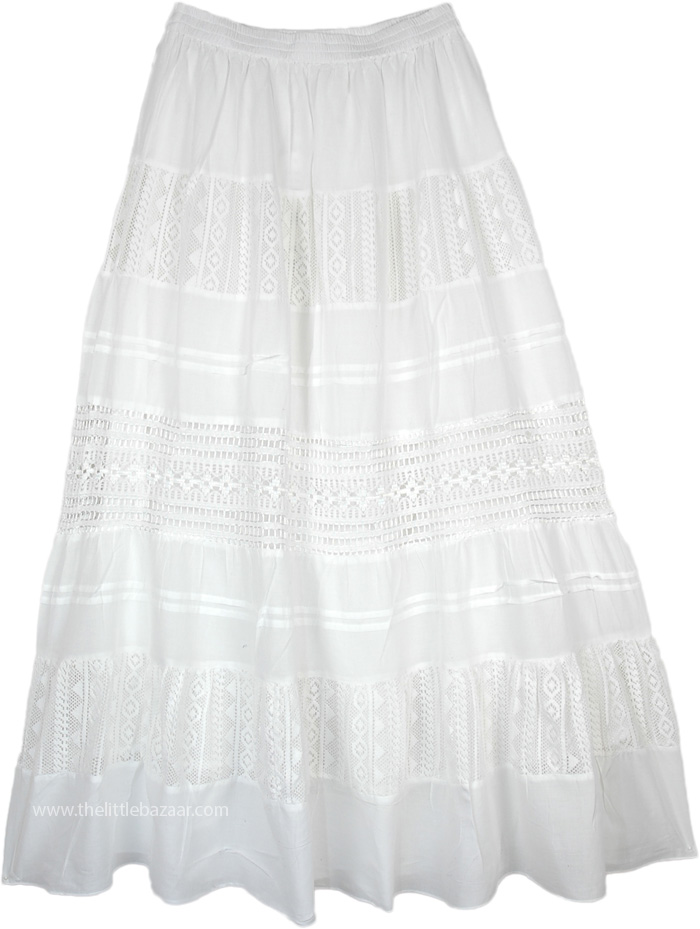 Periwinkle Milk White Crochet Lace Long Skirt