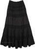Charisma Black Tiered Long Skirt with Crochet Detail