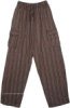 Brown Black Cotton Striped Unisex Boho Trousers with Pockets