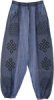 Blue Vertical Patchwork Woven Cotton Pants with Pockets