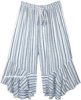 White Rayon Striped Summer Pants with Flared Bottom