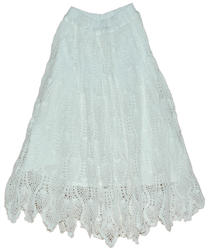 Pure White Long Crochet Skirt