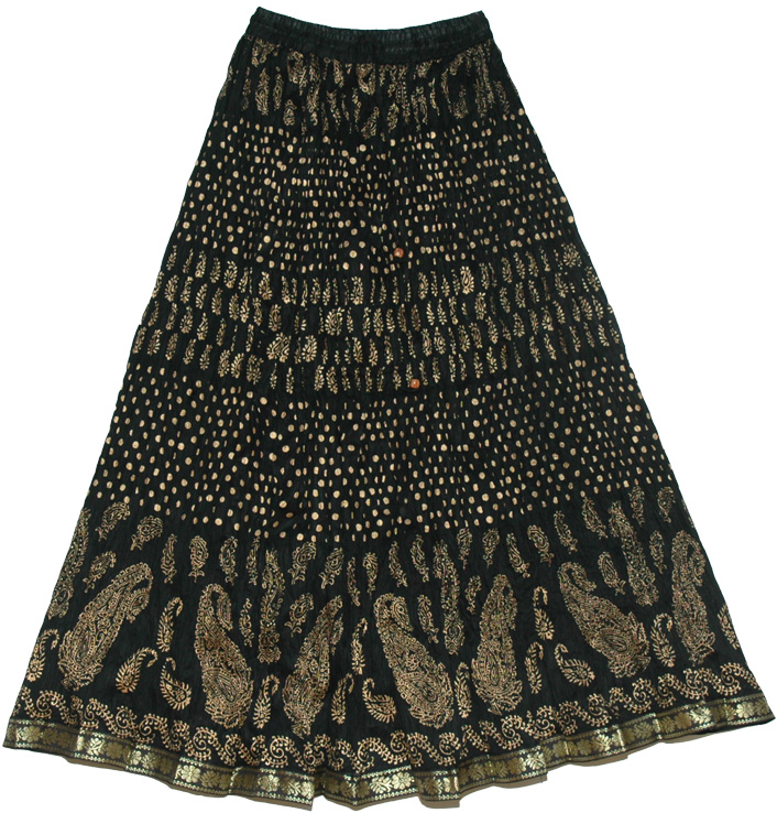 Woodsmoke Black Crinkle Long Skirt