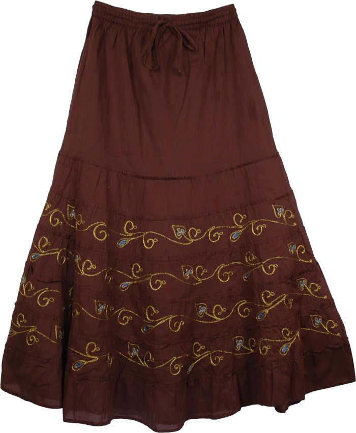 Choco Shiraz Cotton Embroidered Light Summer Skirt