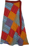 Petite Ankle Length Groovy Colorful Patchwork Wrap Around Skirt in 