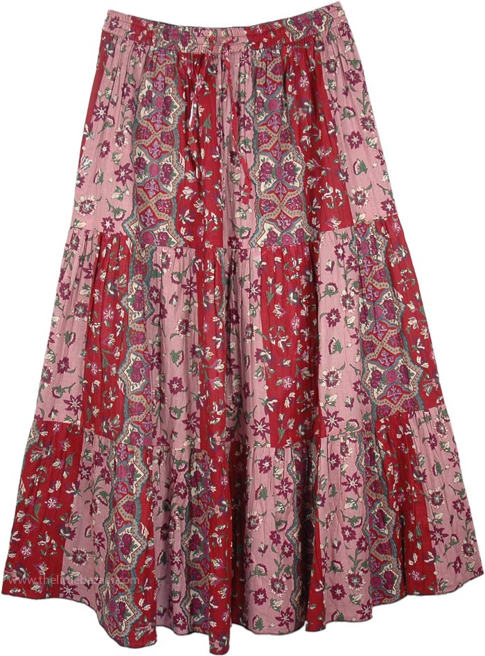 Womens Crinkled Cotton Reversible Long All Weather Skirt