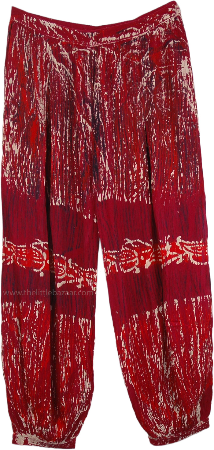 Ruby Red Harem Pants In Rayon With Tie Dye