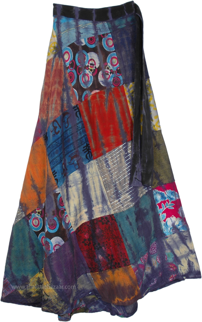 Mystic Mojo Wrap Around Patchwork Long Cotton Skirt
